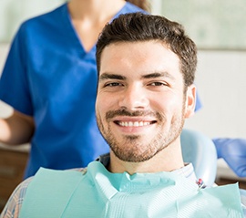 Male patient visiting the emergency dentist in Fargo, MD