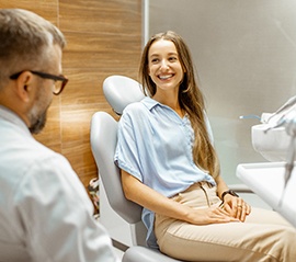 Female patient smiling at dentist at dental appointment