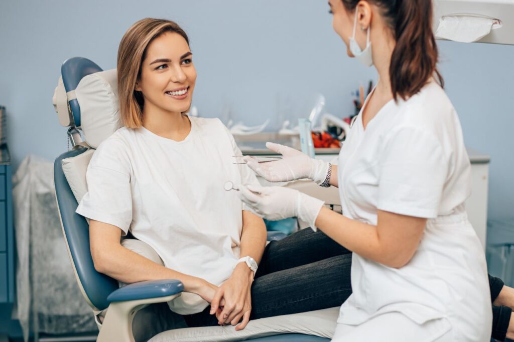 A woman at a dental implant consultation